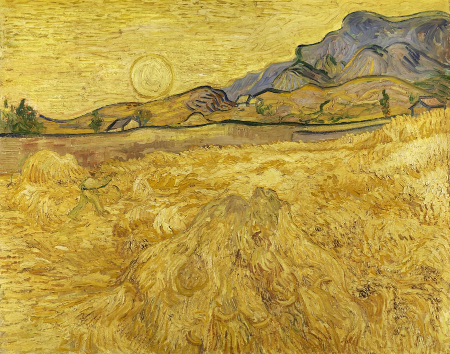 Wheat Field With Reaper And Sun By Vincent Van Gogh Painting