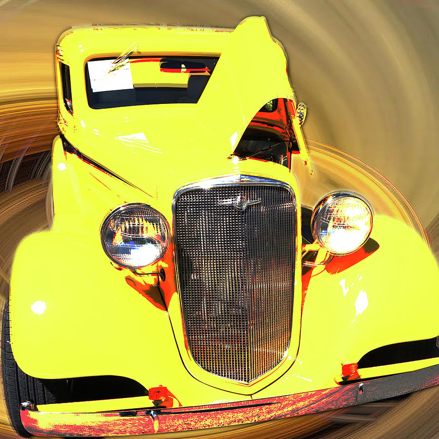3 Window Coupe 1935 Yellow  Photograph by Cathy Anderson