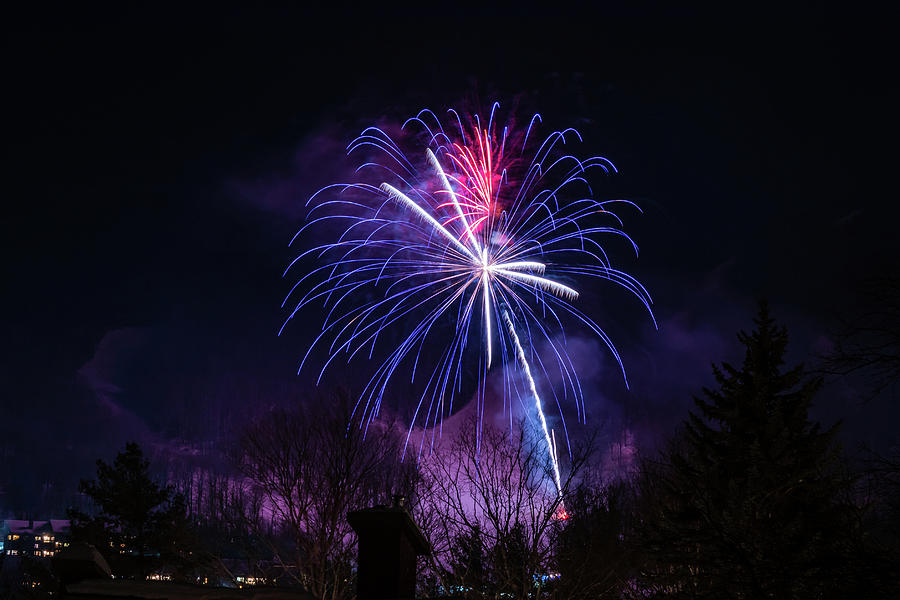 Winter Ski Resort Fireworks #3 Photograph by Chad Dikun