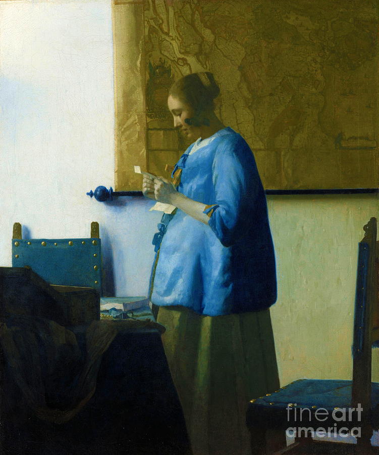 Woman in Blue Reading a Letter #3 Painting by Johannes Vermeer