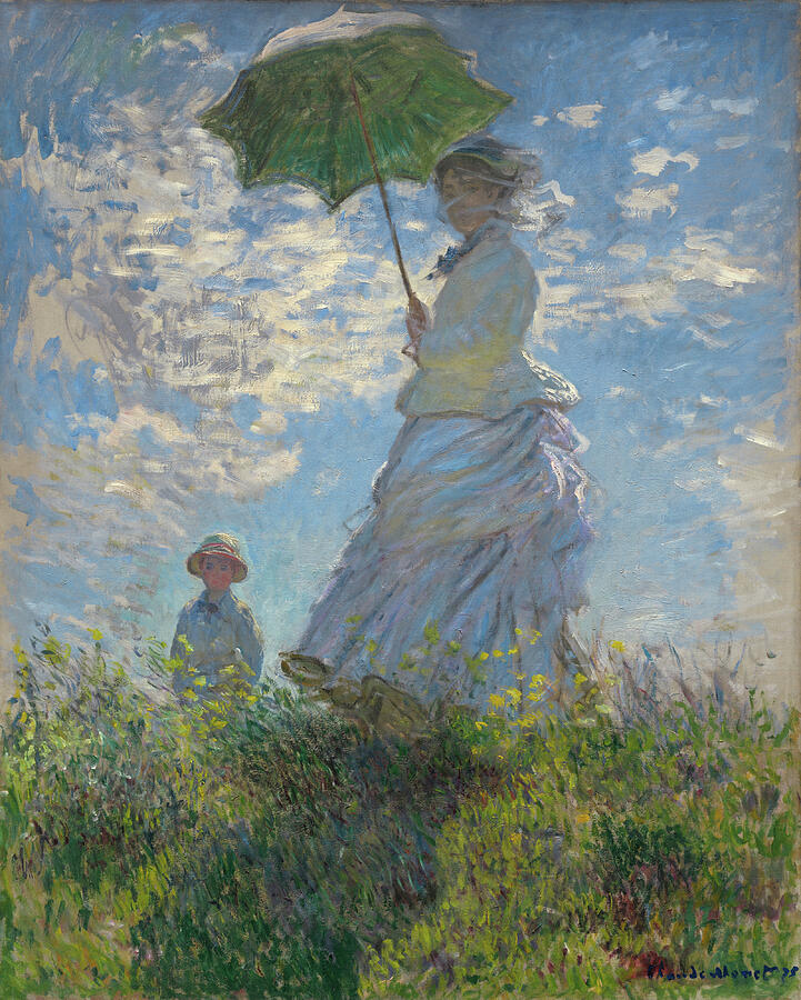 Claude Monet Painting - Woman with a Parasol - Madame Monet and Her Son, from 1875 by Claude Monet