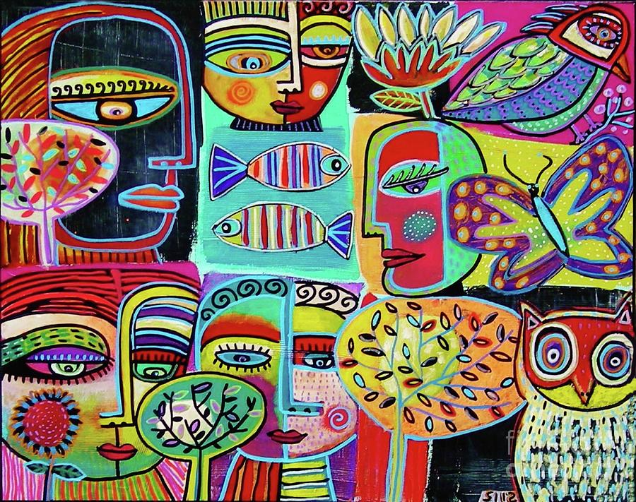 Colorful Community Embracing Diversity   Painting by Sandra Silberzweig