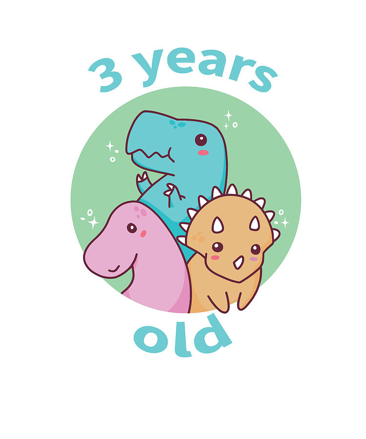 3 Years Old Three Lovely Dinosaurs 3rd Birthday Mixed Media by Norman W -  Pixels