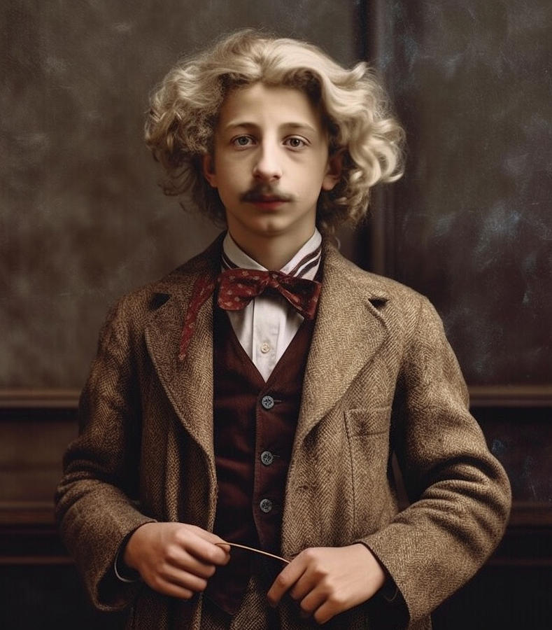 Young  Albert  Einstein  as  High  School  Fashion   by Asar Studios #3 Painting by Celestial Images