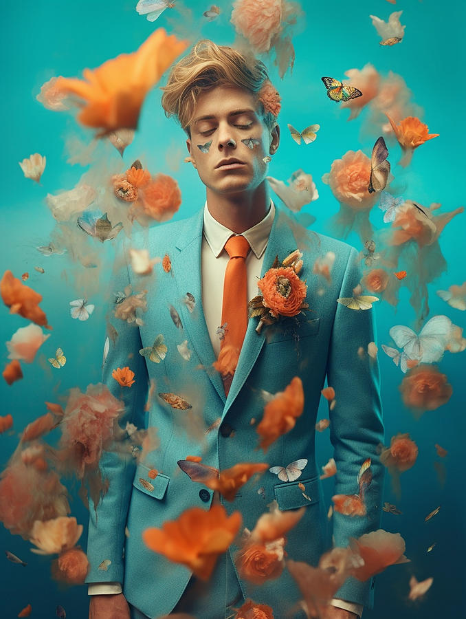 young  handsome  man  dressed  in  a  floral  suit  by Asar Studios Painting