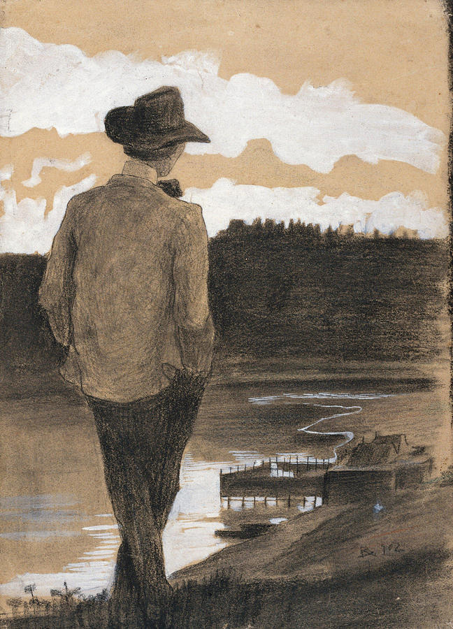 Umberto Boccioni Drawing - Young Man on a Riverbank #5 by Umberto Boccioni