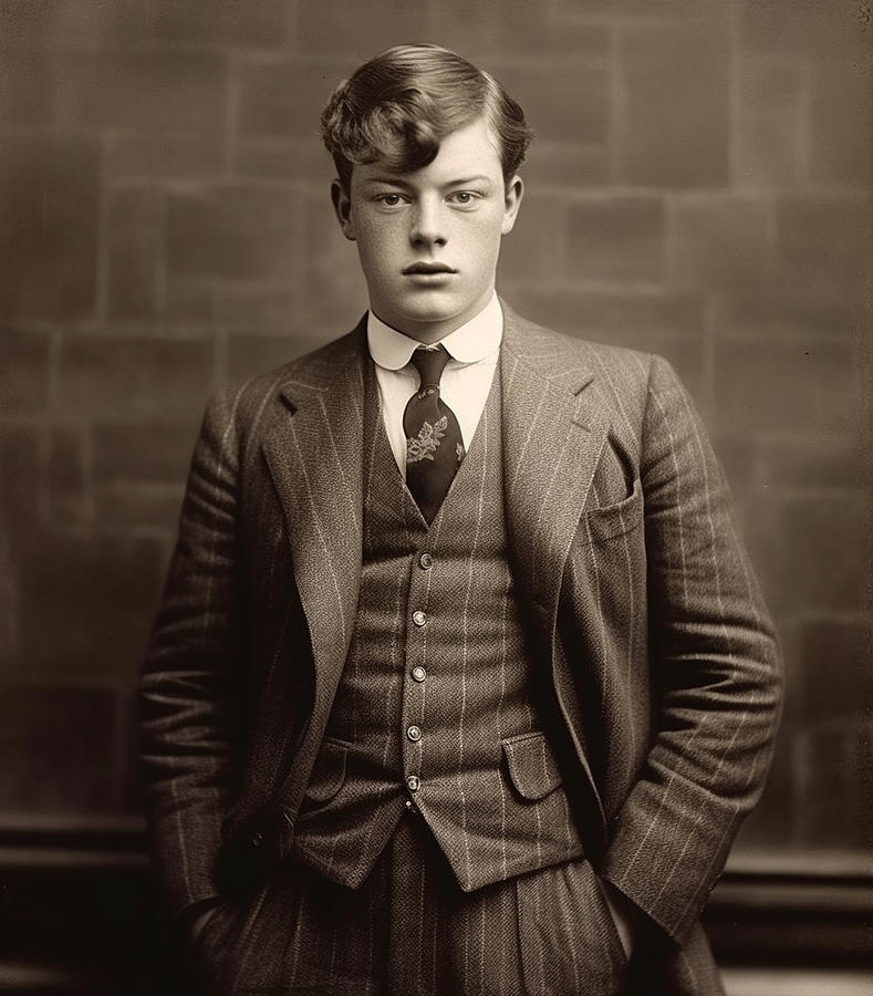Young  Winston  Churchill  as  High  School  Fashion  by Asar Studios #3 Painting by Celestial Images