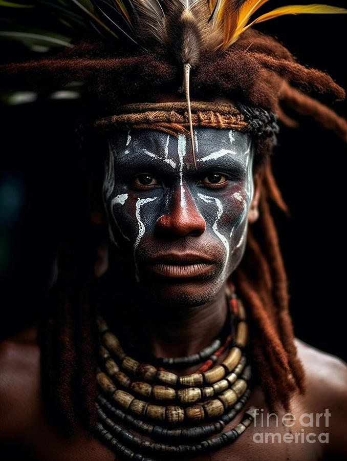 Youth  from  Crocodile  men  of  Sepik  region  exreme  by Asar Studios #3 Painting by Celestial Images