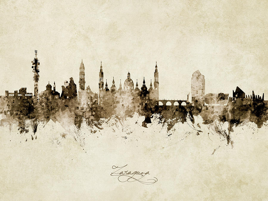 Zaragoza Spain Skyline #3 Digital Art by Michael Tompsett