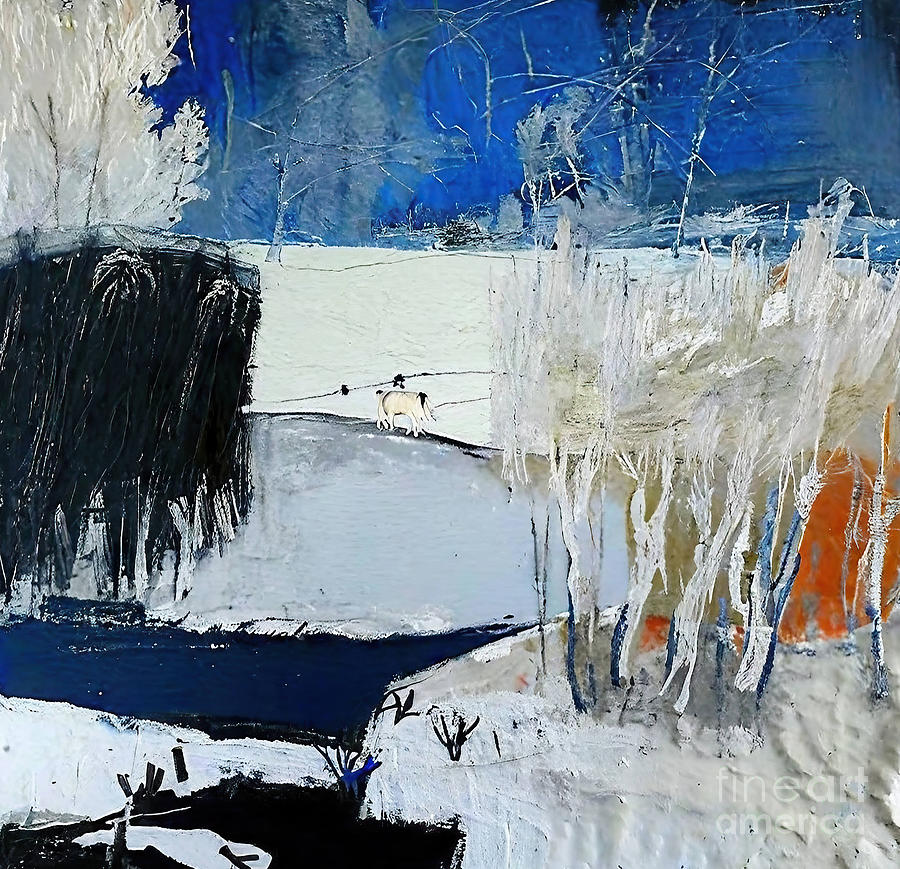 Tree Painting - 30/30 landscape I Painting blue trees white winter oil on canvas by N Akkash