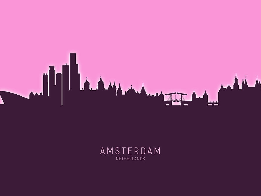 Skyline Digital Art - Amsterdam The Netherlands Skyline #30 by Michael Tompsett