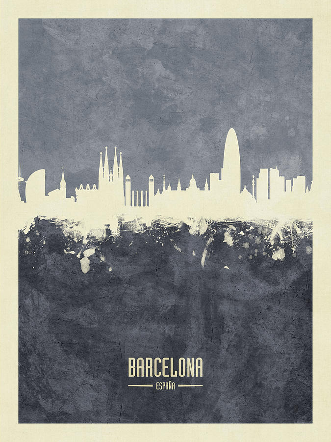 Barcelona Spain Skyline #30 Digital Art by Michael Tompsett
