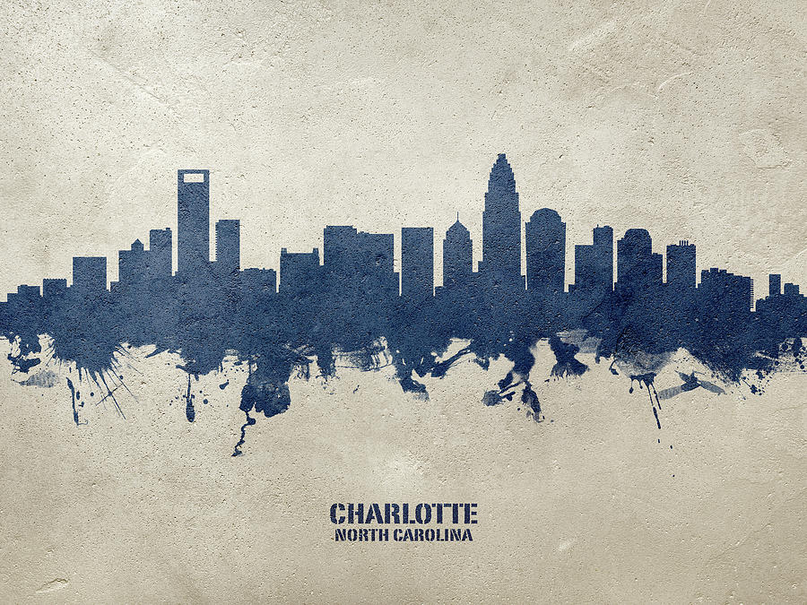 Charlotte Digital Art - Charlotte North Carolina Skyline #30 by Michael Tompsett