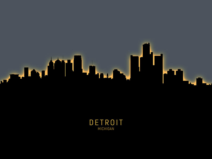 Detroit Michigan Skyline #30 Digital Art by Michael Tompsett Detroit Michigan Skyline #30 Digital Art by Michael Tompsett
