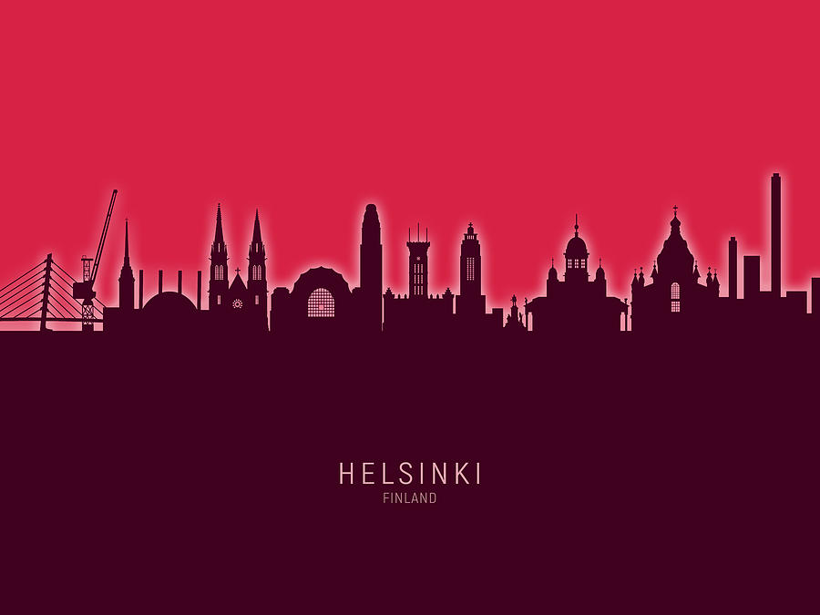 Skyline Digital Art - Helsinki Finland Skyline #30 by Michael Tompsett