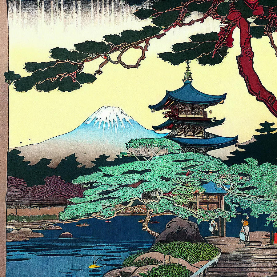 Fantasy Digital Art - Japanese  Landcape    intricate  zen  art  Ukiyo  e  ja by Asar Studios #30 by Celestial Images