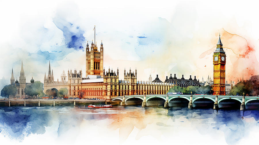 London Skyline Watercolour #31 Mixed Media
