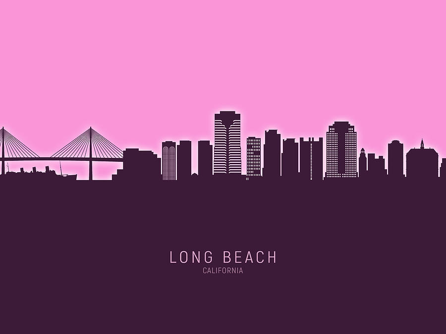 Long Beach Digital Art - Long Beach California Skyline #30 by Michael Tompsett