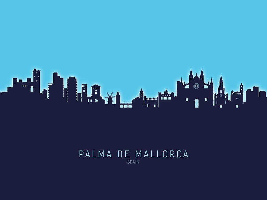 Skyline Digital Art - Palma de Mallorca Spain Skyline #30 by Michael Tompsett