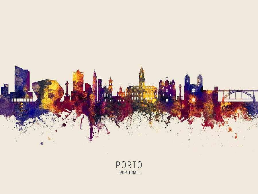 Skyline Digital Art - Porto Portugal Skyline #30 by Michael Tompsett