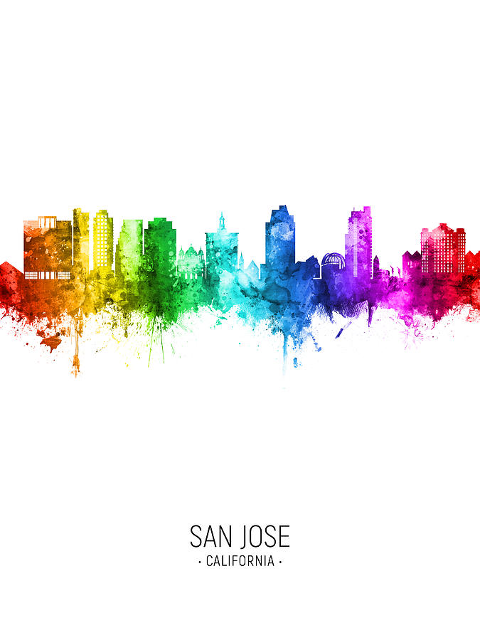 San Jose Digital Art - San Jose California Skyline #30 by Michael Tompsett