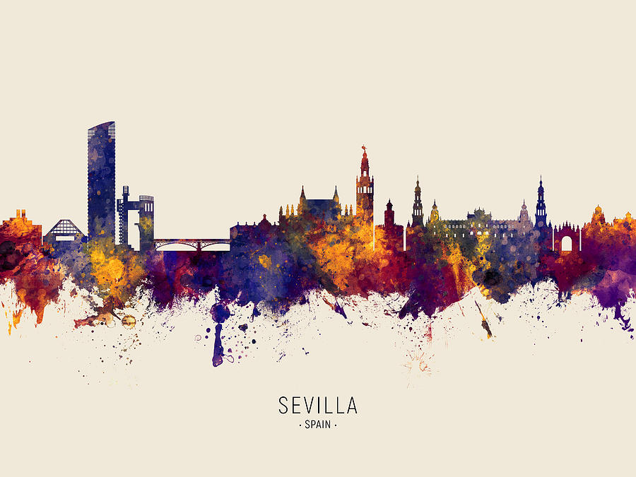 Skyline Digital Art - Sevilla Spain Skyline #30 by Michael Tompsett