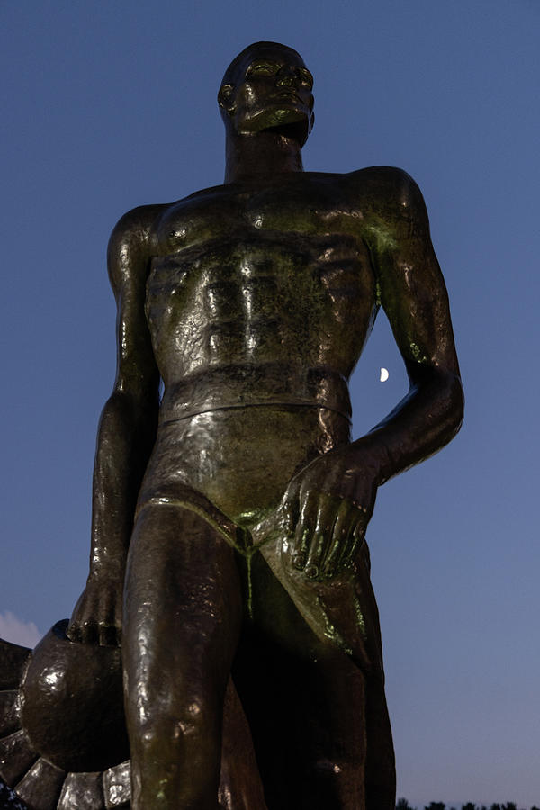 Spartan statue at night on the campus of Michigan State University in East Lansing Michigan #30 Photograph by Eldon McGraw