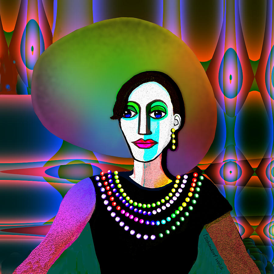 3001 Lady with Hat and Pearls Digital Art by Irmgard Schoendorf Welch