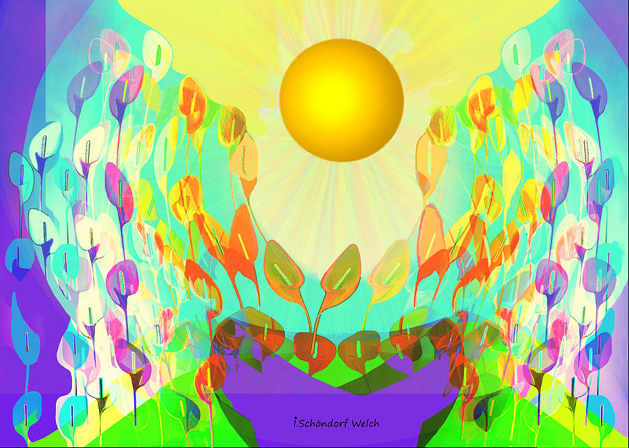 3038 Sun with flowers Digital Art by Irmgard Schoendorf Welch