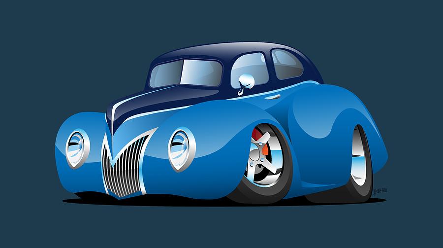 30's American Street Rod Custom Coupe Cartoon Drawing by Jeff Hobrath ...