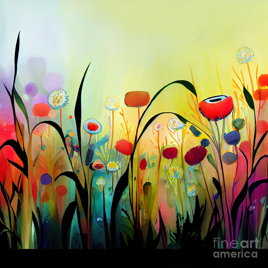 Abstract art of nature wildflowers bold vibrant by Asar Studios Digital ...