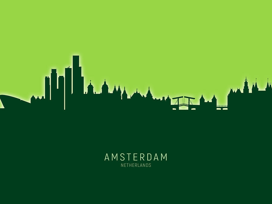 Skyline Digital Art - Amsterdam The Netherlands Skyline #31 by Michael Tompsett