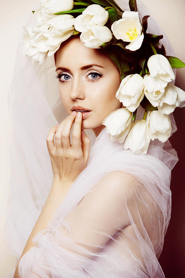 Beautiful woman with  flowers #31 Photograph by CoffeeAndMilk