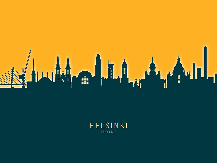 Skyline Digital Art - Helsinki Finland Skyline #31 by Michael Tompsett