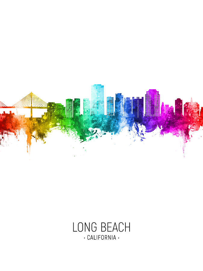 Long Beach Digital Art - Long Beach California Skyline #31 by Michael Tompsett