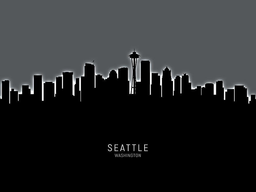 Seattle Digital Art - Seattle Washington Skyline #31 by Michael Tompsett