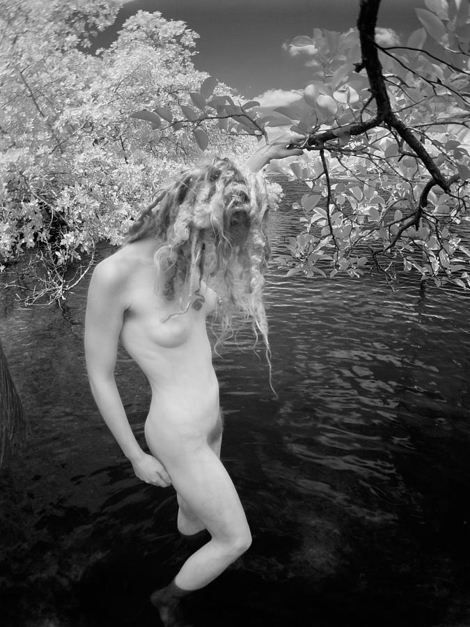 3146 Infrared Nude Woman with Dreadlocks in Water   Photograph by Chris Maher