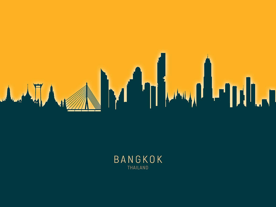 Skyline Digital Art - Bangkok Thailand Skyline #32 by Michael Tompsett