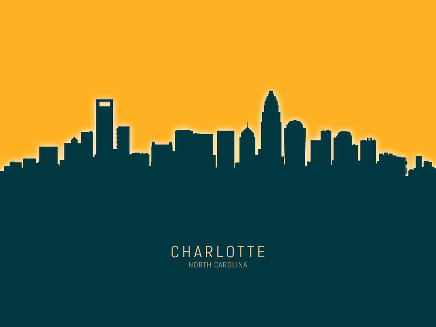 Charlotte Digital Art - Charlotte North Carolina Skyline #32 by Michael Tompsett