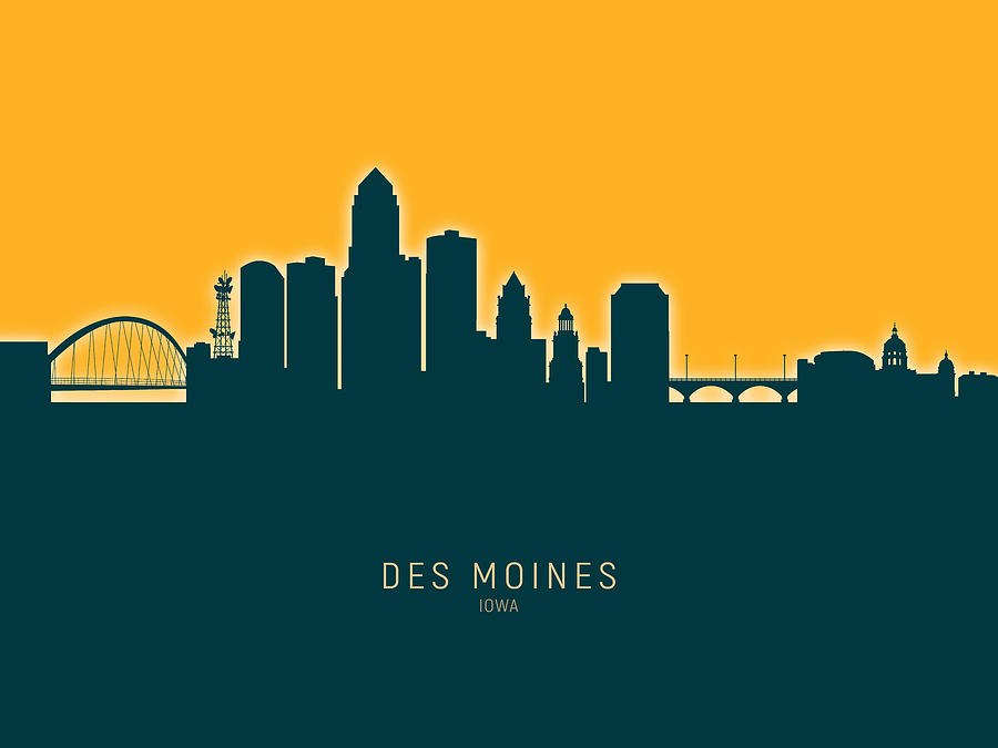 Des Moines Iowa Skyline #32 Digital Art by Michael Tompsett
