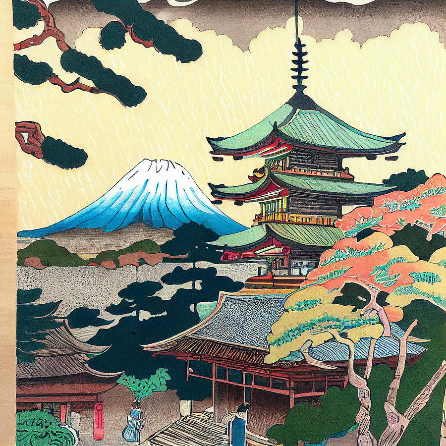 Fantasy Digital Art - Japanese  Landcape    intricate  zen  art  Ukiyo  e  ja  by Asar Studios #32 by Celestial Images