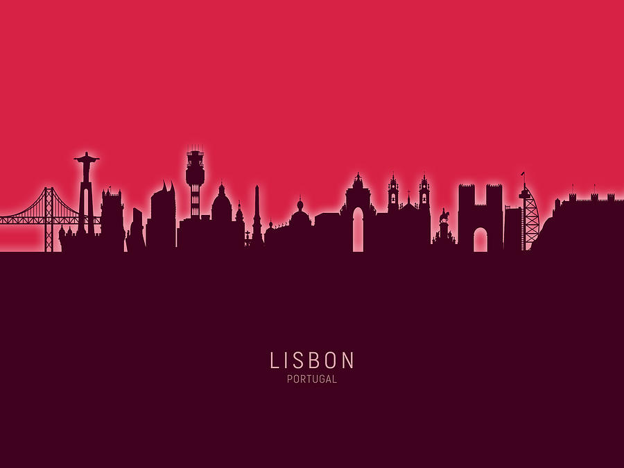 Skyline Digital Art - Lisbon Portugal Skyline #32 by Michael Tompsett