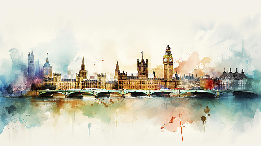 London Skyline Watercolour #33 Mixed Media