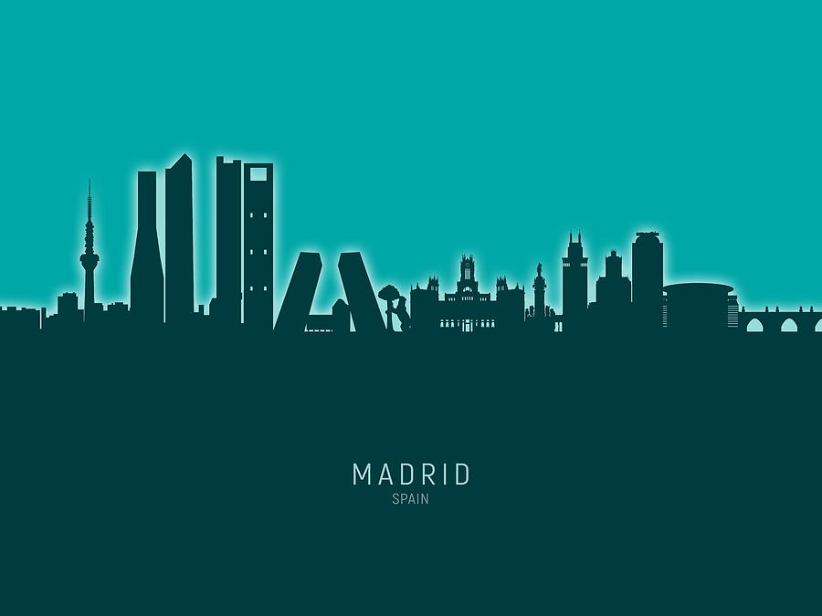 Skyline Digital Art - Madrid Spain Skyline #32 by Michael Tompsett
