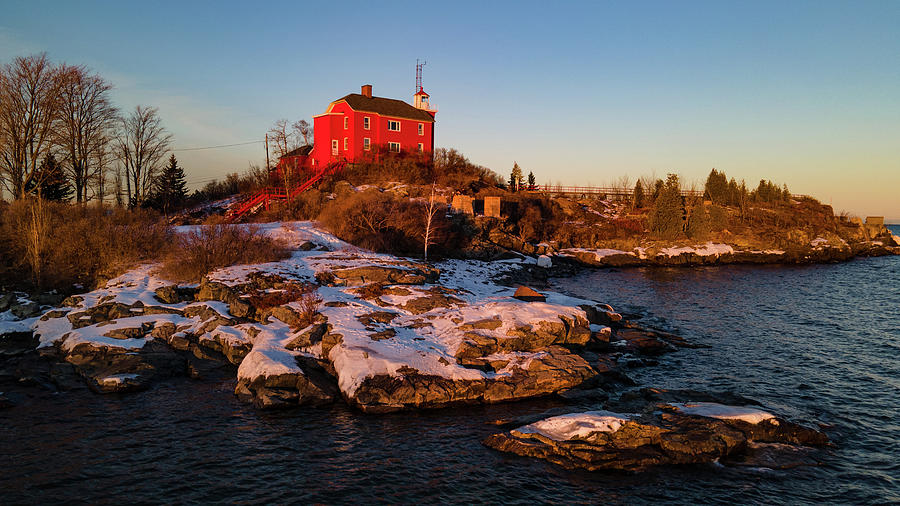 Marquette Harbor Lighthouse along Lake Superior in Marquette Michigan in the winter #32 Photograph by Eldon McGraw