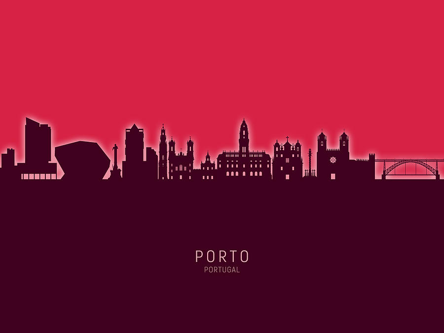 Skyline Digital Art - Porto Portugal Skyline #32 by Michael Tompsett