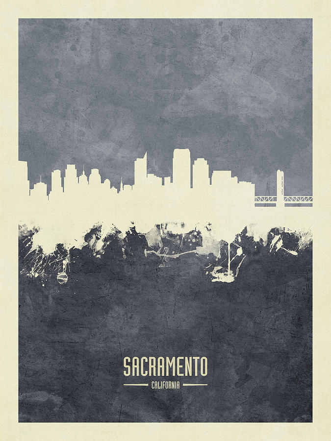 Sacramento Digital Art - Sacramento California Skyline #32 by Michael Tompsett