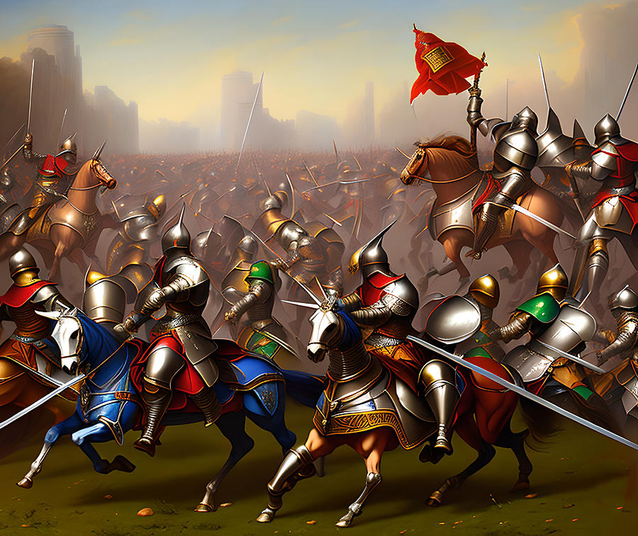 Battle Of Knights, Generative Ai Illustration Digital Art By Miroslav 