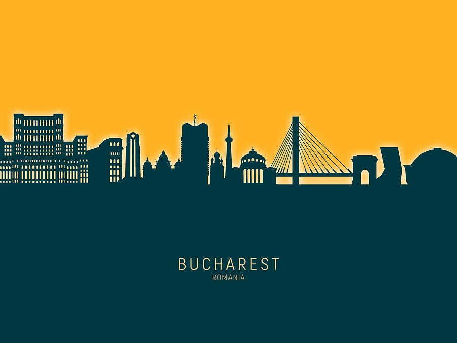 Skyline Digital Art - Bucharest Romania Skyline #33 by Michael Tompsett