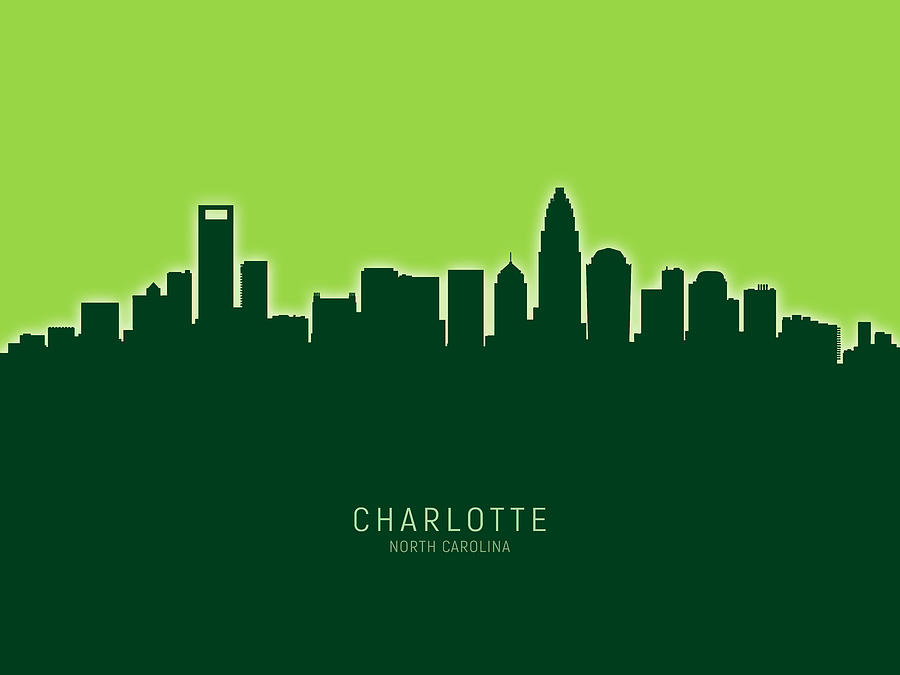 Charlotte Digital Art - Charlotte North Carolina Skyline #33 by Michael Tompsett